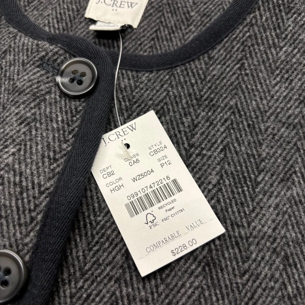J. Crew NWT Herringbone Cropped Blazer Jacket Heathered‎ Grey Size 12P Career